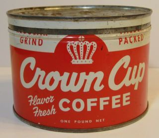 Rare Vintage 1950s Crown Coffee Keywind Coffee Tin 1 Pound Kansas City Missouri