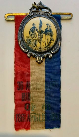Very Rare Civil War Gar 36th Ann.  Badge 6th Massachusetts " Minutemen Of 61 "