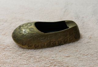 Antique Vintage Etched Brass Mini Shoe Slipper Ashtray India Cigarette Smoking