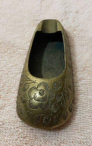 Antique Vintage Etched Brass Mini Shoe Slipper Ashtray India Cigarette Smoking 2
