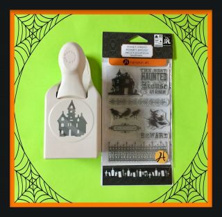 Rare Martha Stewart Large Haunted House Large Punch Plus Stamps & Stencils