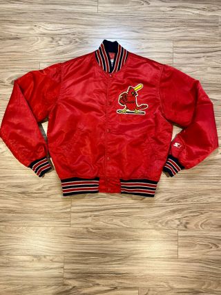 Vtg Rare Mlb St Louis Cardinals Starter Satin Bomber Red Jacket Size Large