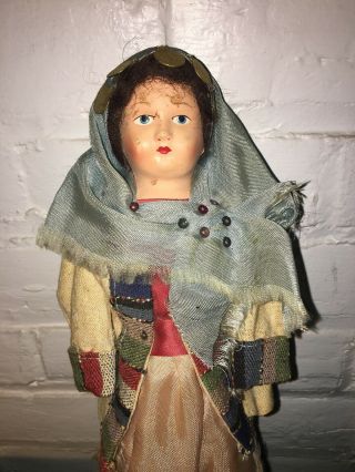 Vintage Doll From Greece Handmade Cloth Body And Composition Head 12 Inch Old
