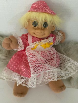 Russ Troll Doll Pink Polka Dot With Lace Apron 12 " Plush Stuffed