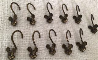 Disney Mickey Mouse Shower Curtain Hooks Antique Gold Metal Set Of 11