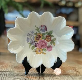 Antique Fondeville England Ambassador Ware Transferware Floral 7” Scalloped Bowl