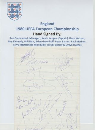 England 1980 Euros Rare Autographed Book Page 12 X Signatures