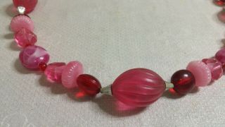Vintage Silvertone Metal Pink & Red Plastic Bead 28 