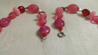 Vintage Silvertone Metal Pink & Red Plastic Bead 28 