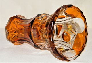 Art Deco Vintage Amber Cut To Clear Bohemian Czech Art Glass Vase Unusual Rare