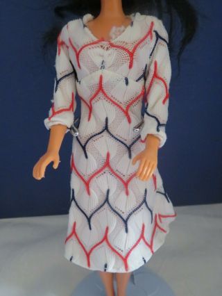 Vintage Mattel Barbie White Dress With Red And Black Stripes 70s