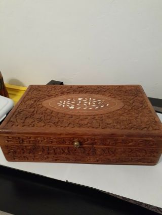 Vintage Hand Crafted Wooden Box Made In India Has Cracked