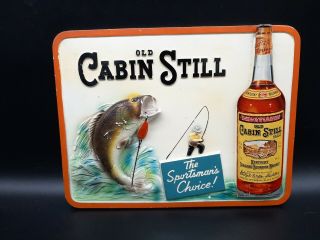 Vintage Cabin Still Whiskey Sign Plaster Sportsman Bass /15 " X 11.  5 " Rare Sign