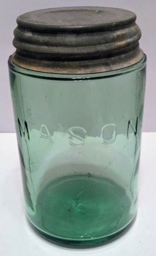 Rare Green Ground Lip Shoulder Seal Mason (arched) Pint Jar Rb 1643 1890 