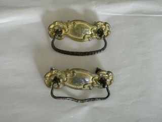 Antique Brass Drawer Handles,  Large 4 1/2 " X 1 1/2 " With Pulls