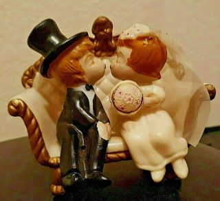 Vintage 1970 Wilton Wedding Topper Featuring Bride And Groom On A Sofa