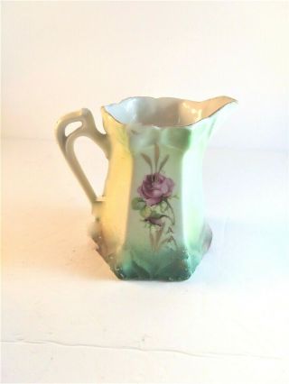 Antique Vintage Porcelain Cream Pitcher/creamer W/ Floral Design 4 1/4 " X4