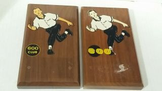 2 Vintage Bowling Award 600 Club Series Wood Plaques 1960s 1950s