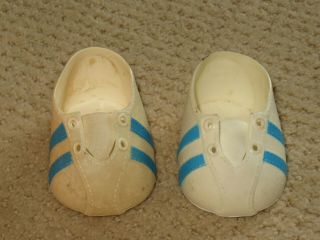 Vintage Cabbage Patch Kids Cpk Doll White Blue Stripe Sneakers Shoes No Laces