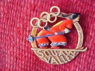 1960 Winter Olympic Squaw Valley Native American Skiing Pin Back Rare