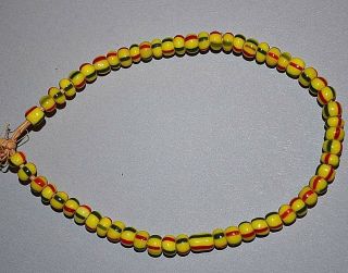 Antique European Yellow Glass W/ Red & Green Stripes Spacer Beads,  African Trade