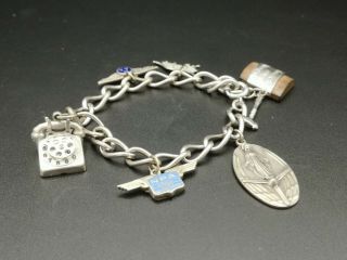 Vintage Sterling Silver Bracelet With Rare Airline Charms Naa Npa,  Knock On Wood