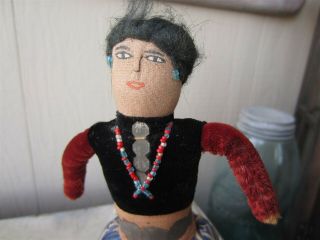 Antique Vintage Hand Made Native American Indian Squaw Folk Art 10 " Doll W Beads