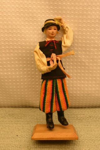 Vintage Dutch Dancing Man Doll Fabric Clothing Felt Hat Hand Made