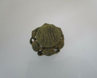 Antique Vintage Signet " R M C " Engraved Initial Scroll Round Hat Pin 9 "