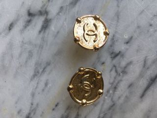 Rare Vtg Chanel Cc Logo Pin Earrings
