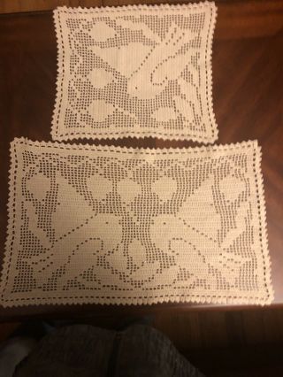 Two Antique Filet Crochet Rectangle Doilies