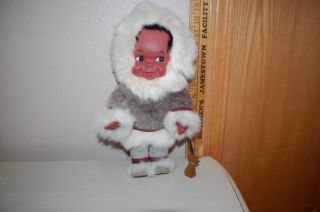 Vintage Inuit Eskimo Doll By Regal Real Fur Coat And Hat W/ Leather Boots 12.  5”