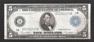 Rare Type A 1914 $5 Federal Reserve Note,  No Pinholes Or Tears