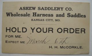 Antique 1911 Postcard,  Askew Saddlery Co.  Harness & Saddles,  Kansas City,  Mo.