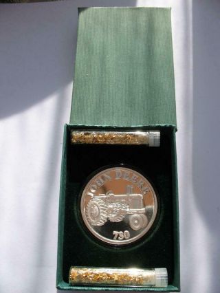 1 - OZ RARE VINTAGE JOHN DEERE TRACTOR MODEL 730 PROOF.  999 SILVER COIN,  GOLD 2