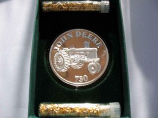 1 - OZ RARE VINTAGE JOHN DEERE TRACTOR MODEL 730 PROOF.  999 SILVER COIN,  GOLD 3