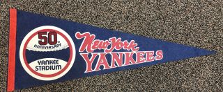 Rare Vintage York Yankees Felt Pennant 50th Anniversary 1923 - 1973