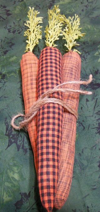 Primitive/rustic Spring Easter Carrots,  Homespun Fabrics - - - Handmade Set Of 3