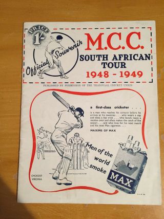 1948 - 49 Rare Mcc To South Africa Tour Souvenir Book By Transvaal G Mann Capt