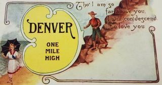 Antique Vintage Couple Denver One Mile High Colorado Postcard