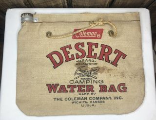 Vintage Coleman Desert Camping Water Bag Wichita Kansas - With Cap - Rare