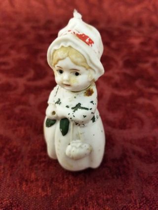 Antique/vintage German All Bisque 3 " Miniature Nodder Girl Doll Molded Features
