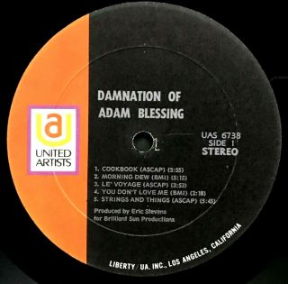 THE DAMNATION OF ADAM BLESSING Rare Debut Vinyl LP - 1970 UAS 6738 - VG / VG 3