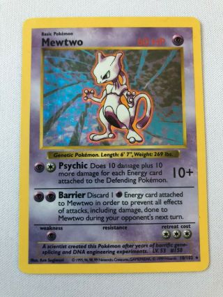 Mewtwo 10/102 Shadowless Holo Rare Base Set Pokemon Card Near Mint/excellent