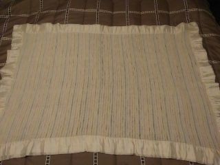Vintage Chatham Pastel Stripe Baby Blanket Open Waffle Weave Satin Trim