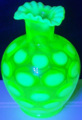 Vtg Fenton Vaseline Coin Dot Spot Vase Lamp Shade Rare