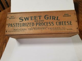 Sweet Girl Vintage " Rare " Wood Cheese Box 5 Lbs.  Approx.  1920s /1930s,  With Lid