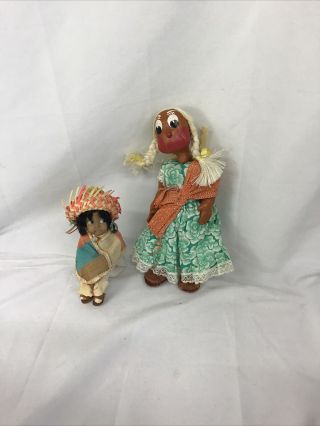 2 Vintage Mexican Dolls Mexico Souvenir Folk Art 50s