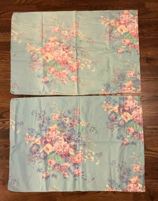Rare 2 Vintage Ralph Lauren Pompano Floral Pillow Cases Standard Size