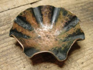 Antique Primitive Unmarked Hand Hammered Brass Or Copper Small Ashtray 3 " Dish